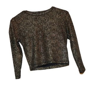 Forever 21 Women’s Black and Gold Sparkle Pullover Crop Top M